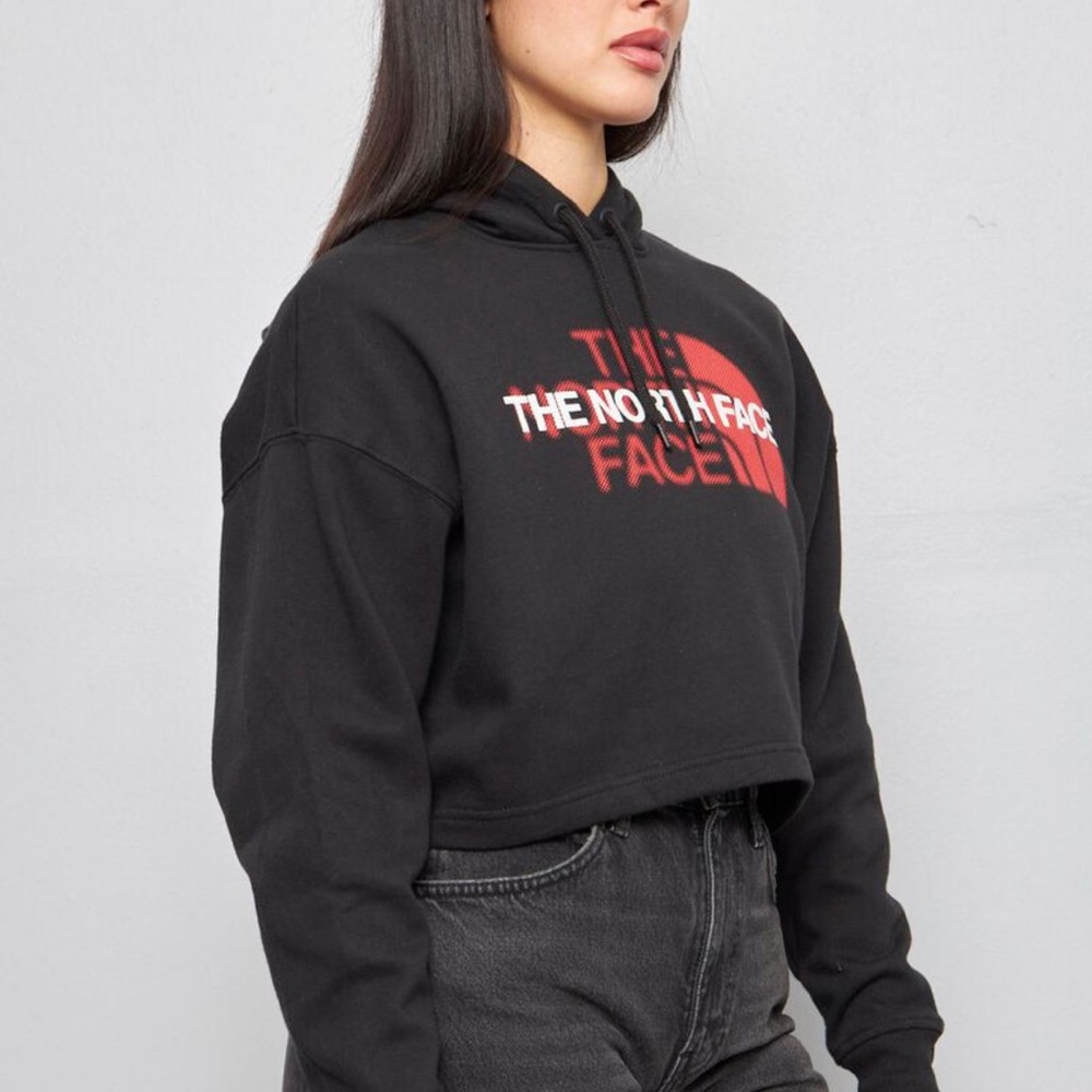 The North Face Coordinates Crop Drop Hoodie Black Cropped Relaxed Fit